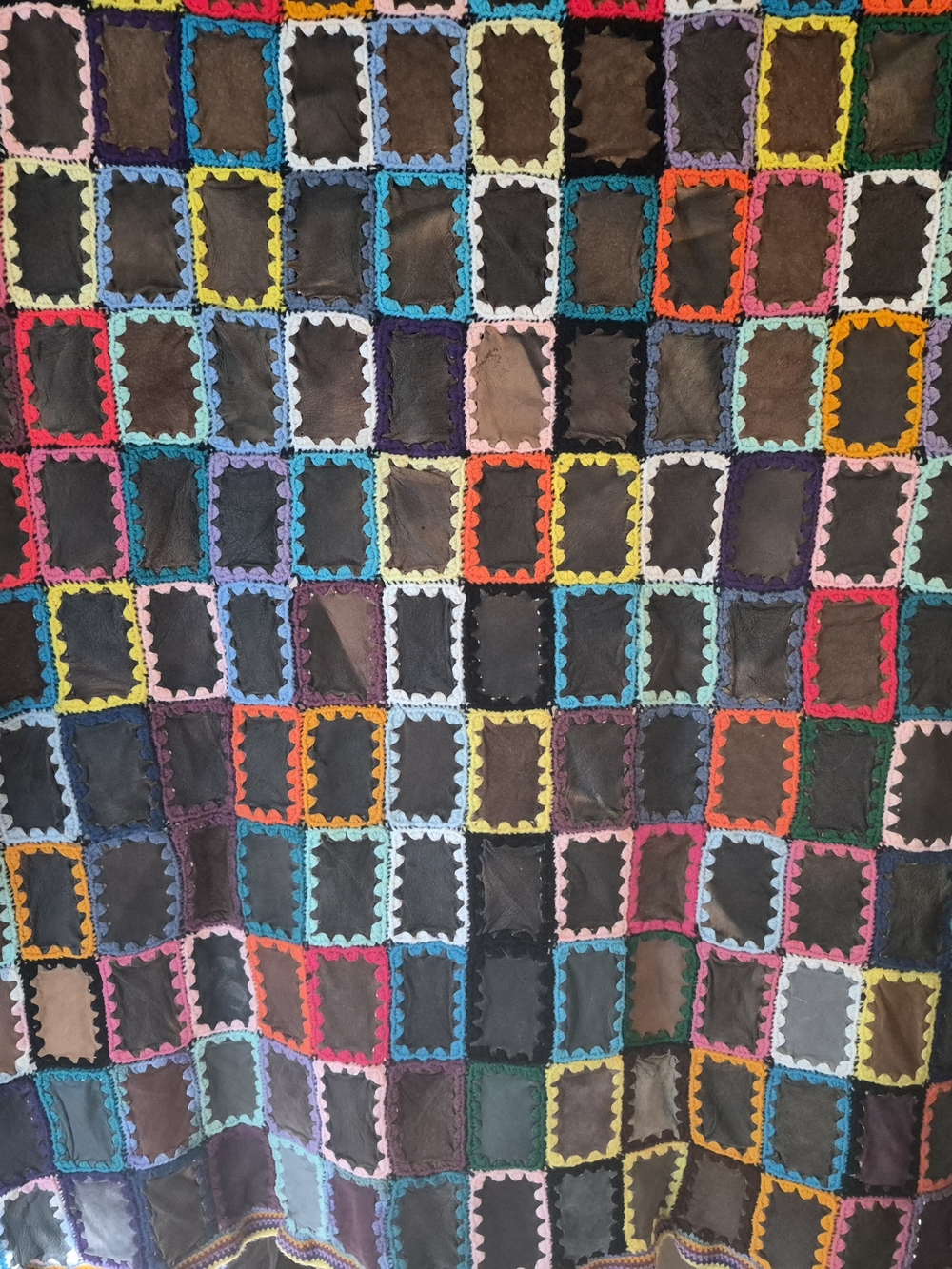 Patchwork Quilt, Throw Blanket with Crochet Trim